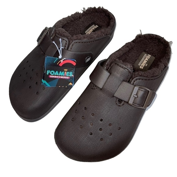 Skechers Men's Size 10 Foamies Mules Cali Surf lined Brown shoes NWT - Picture 1 of 9